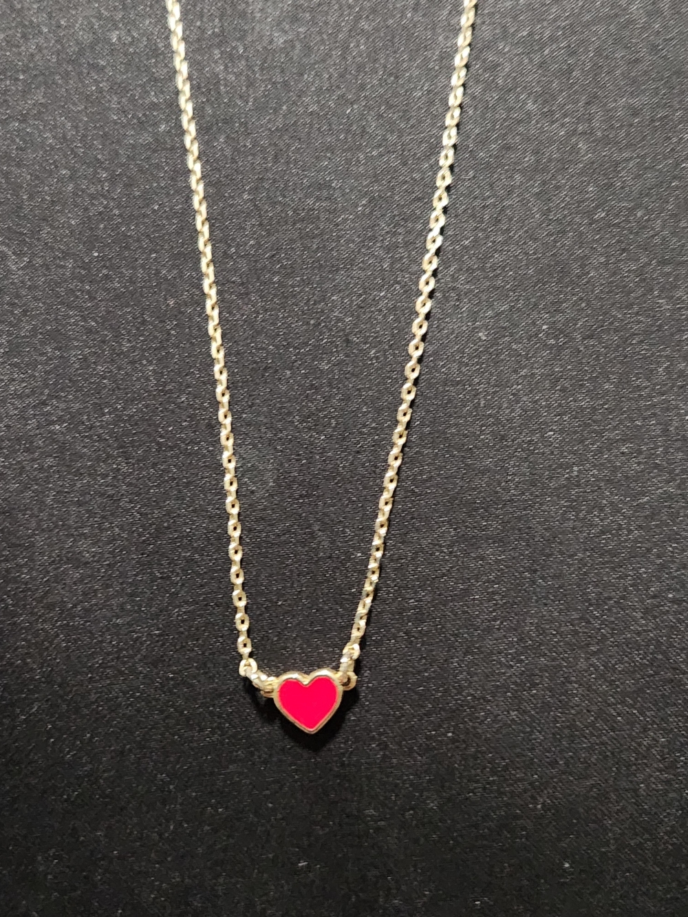 Vintage Gold Tone Dainty Red Enamel Heart Station Choker Necklace